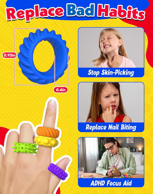 100pcs KLT Fidget Toys Bulk for Kids: Textured Fidget Ring - Classroom Prize Box Quiet - Party Favors Gift Bags
