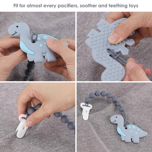 6-Pack Silicone Pacifier Clips for Baby Boys and Girls - One-Piece Beads, Rust-Free Holders, Teething Relief, Baby