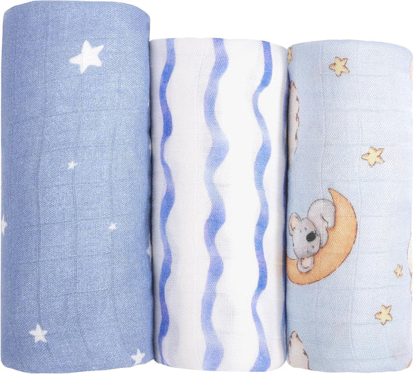 hahaland Muslin Swaddle Blankets Bamboo - 3-Pack, 1 Large (47" x 47")