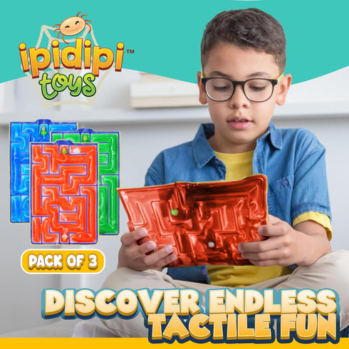 Pack 3 IPIDIPI TOYS Gel-Filled Maze Puzzle Quiet Sensory Squishy Fidget Toy for All Ages, Tactile Gel Pads, Easter