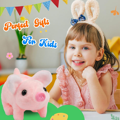 Hopearl Walking Piggy Pet Interactive Crawling Piglet, Electronic Plush Toy for Toddlers, Pink 8''