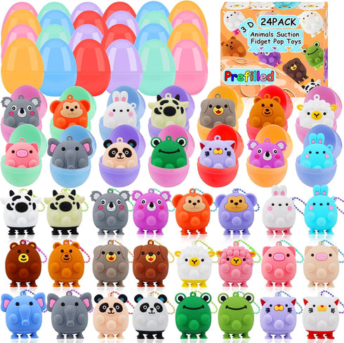 24 Pack Prefilled Easter Eggs with Animal Pop Toys, Filled Easter Eggs