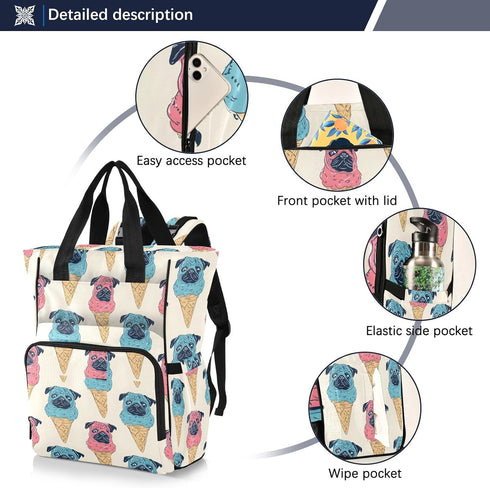 SUABO Backpack Dog Shaped Ice Cream Pattern Baby Diaper Bag Large Bag Waterproof Travel Diaper Bags for Moms and Dads