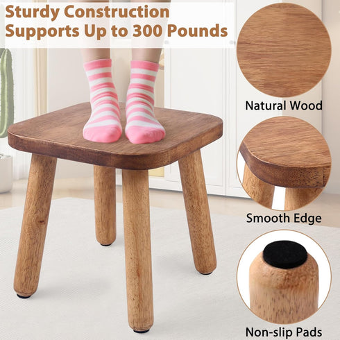 11.7 Inch Wooden Step Stool, Bathroom Stool for Adults, Step Stool for Toddlers, Plant Stool with Four Detachable