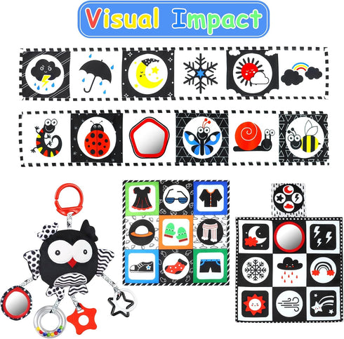 Black and White High Contrast Baby Toys, Soft Montessori Sensory Toys for Newborn Infant Development
