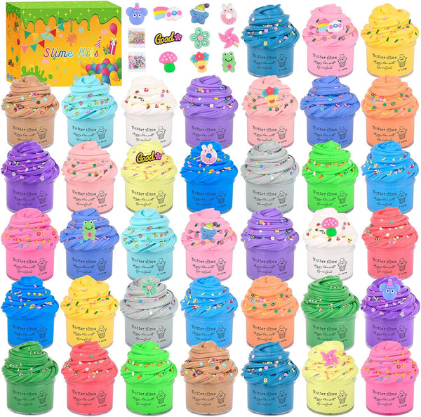 38 Pack Butter Slime Kit - Soft & Non-Sticky Sensory Fidget Toy - Educational Birthday Gift for Kids 6-12