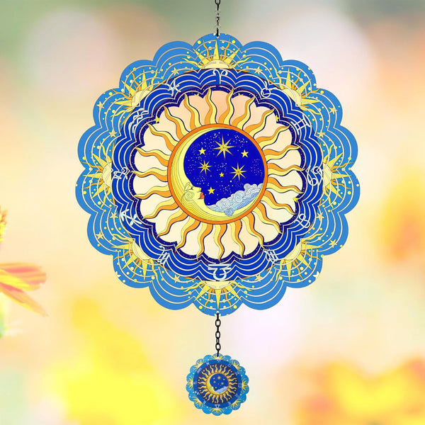 Metal Wind Spinners - Outdoor Hanging Zodiac Signs, Moon Wind Catcher, Metallic Wind Chime for Garden Decor