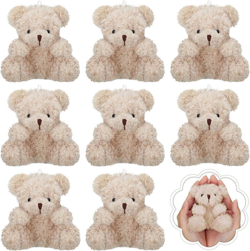 Threan 8 Pcs Mini Plush Bears, 4'' Small Stuffed Animal Toys for Keychain Baby Shower Party Favors, Apricot