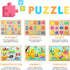 WOOD CITY Toddler Puzzles and Rack Set, Wooden Peg Puzzles Bundle with Storage Holder for Kids Age 2-4
