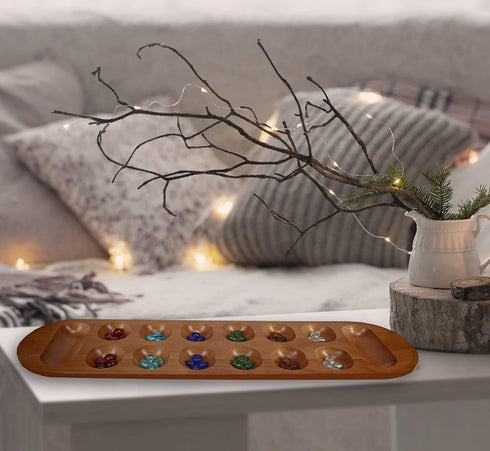 African Stone Game Coffee Table - Solid Wood with Walnut Stain