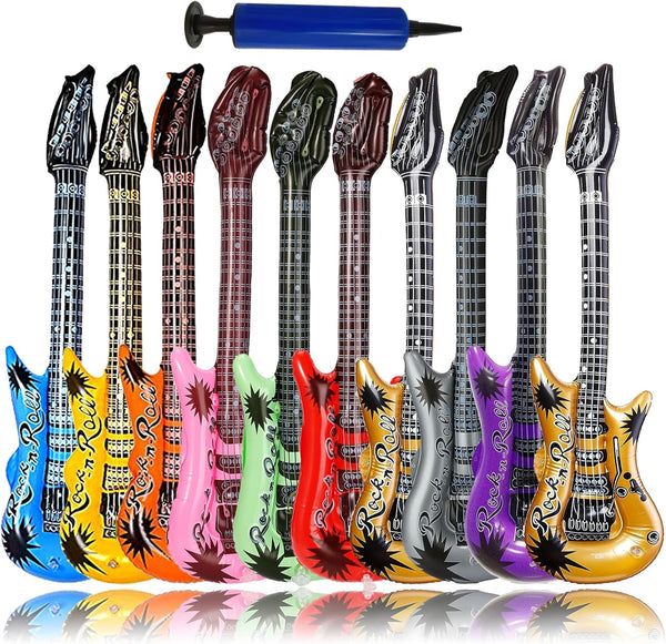 11 Pack Inflatable Guitar, Blow Up Guitar, Inflatable Rock Star Toy Set for 80s Party Decorations