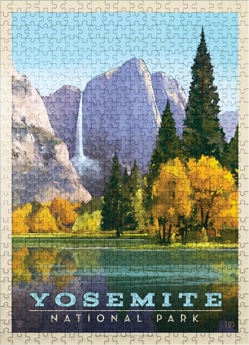 MyPuzzle Yosemite National Park: Golden Vista Vintage Poster - Premium 500 Piece Jigsaw Puzzle for Adults