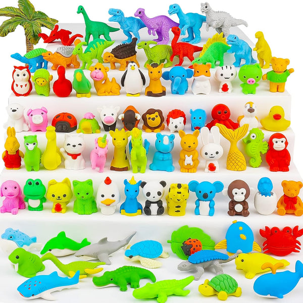 80Pcs Animal Erasers, Cute Desk Pets for Kids, Bulk Take Apart Erasers, Classroom Reward, Easter Egg Fillers, Party
