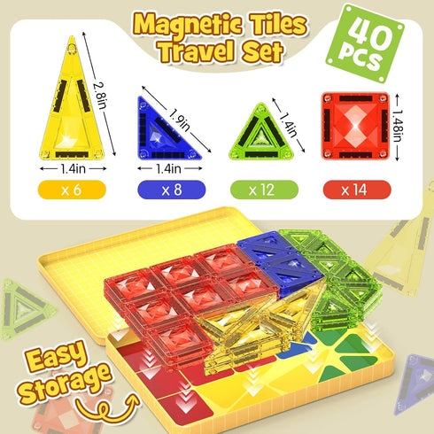 Set 40PCS 10% 3+ Mini Magnetic Tiles Travel - Diamond Texture Magnetic Building Blocks for Kids, Thicker & Portable