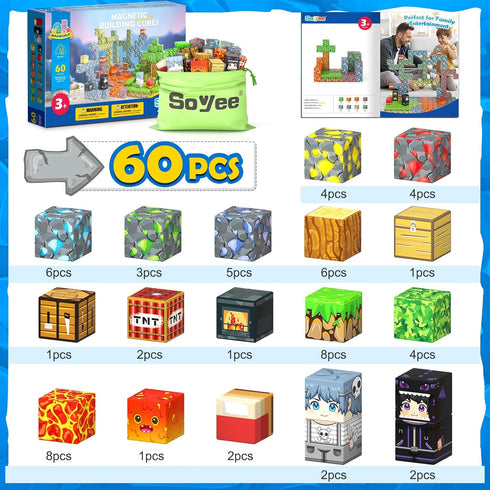 Set 3+ 1'' Soyee Magnetic Blocks - Build Mine Magnet World Forest Mine Magnet Building Blocks Kids Toys for Year Old
