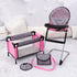 Set, Bayer Doll High Chair/Crib Grey, Pink with Dots