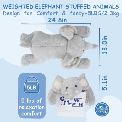 25" 5 lbs GILFWM Weighted Stuffed Animals Elephant - Big Stuffed Animal Toy Pillow for Kids & Adults, Soft Washable