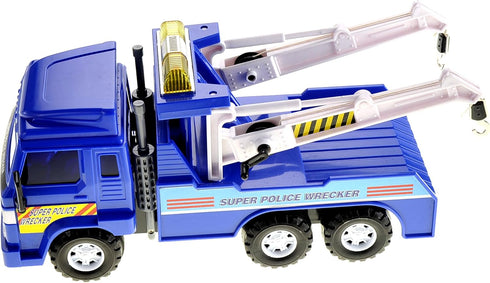 3-5 13 inch Winch PowerTRC Police Tow Truck Toy for Boys Ages | Push & Go Realistic Friction Powered Wrecker