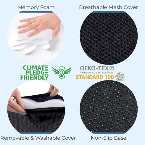 5 Tailbone STARS UNITED Seat Cushion - Memory Foam Chair Cushion for Pain Relief - Ergonomic Support for Coccyx