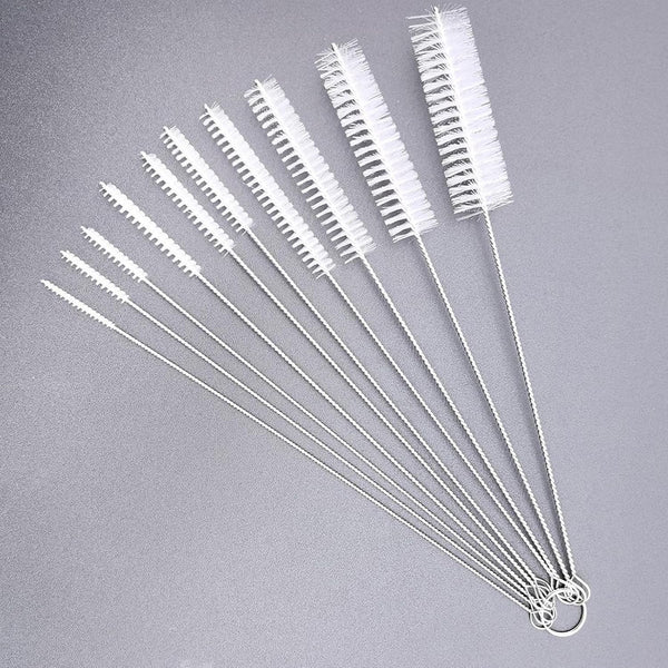 Food-Grade Nylon Straw Brush Set - 10 Sizes (1/16" to 1") -