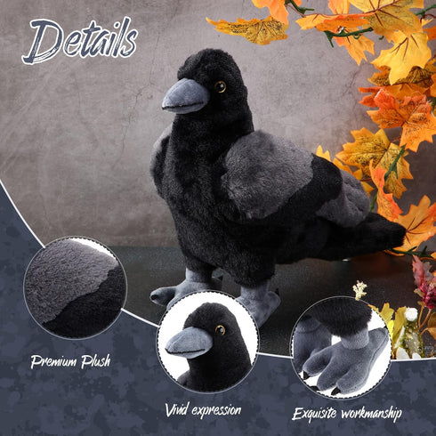 Aoriher 12 Inch Crow Plush Stuffed Animal - Soft Black Fluffy Toy for Home Decoration and Party Favors