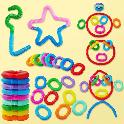 JOYIN 18 Pack Pop Tubes, Sensory Fidget Toys for Party Favors - Connectable and Extendable for Stress Relief