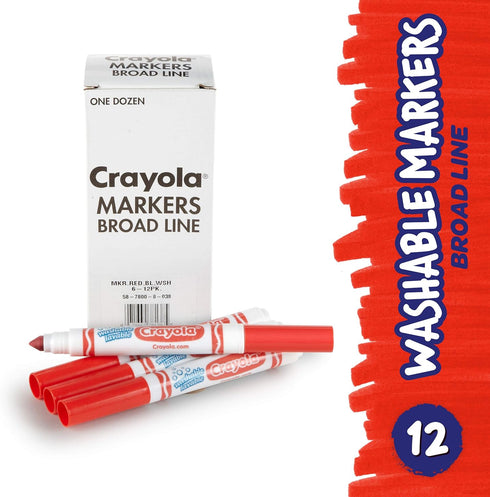 Crayola Washable Markers - Red (12ct), Kids Broad Line Markers, Bulk Markers for Classrooms & Teachers by Crayola