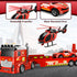 DWIRCTOYS 3 4 5 6 7 8 25" Kids Toys for Ages Years Old Boys, Large Fire Semi Truck with Helicopter & Race Car, Friction