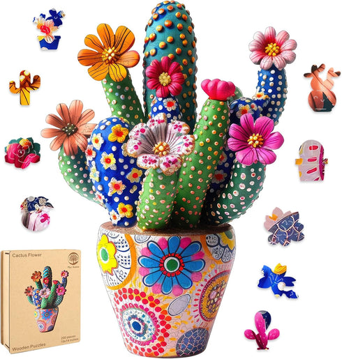 Mys Aurora Mothers Day Puzzles for Adults Cactus Flower Wooden Puzzles, 200