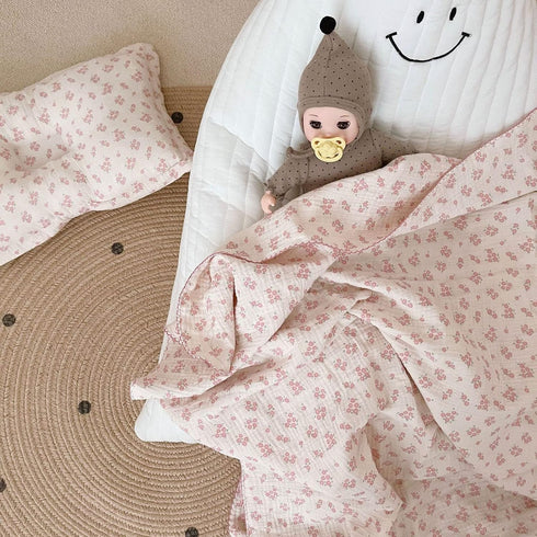 Summer 47"x51" BuLuTu Baby Nursery Throw Blanket Cotton Muslin Kids Blanket with Cute Galsang Flowers Crib/Cradle Quilt