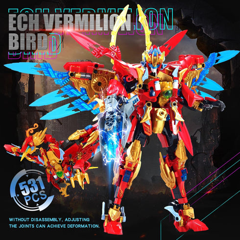 Mecha Building Blocks 2in1 Animal Transforming Robot Set with Vermilion Bird Collectible Toys for Ages 8+