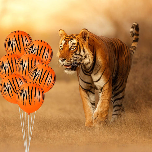 40 Tiger Balloons with Animal Print Stripes, Jungle Safari Theme for Zoo Party Supplies and Birthday Decoration