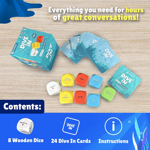 Dive in - 400+ Family Conversation Starters Game, Dice & Cards for Ages 6-99, Best Family Games