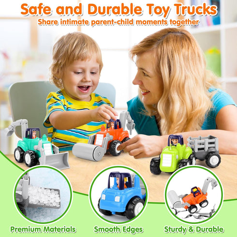 ORWINE 18 4PCS Inertia Trucks Toy Cars, Early Educational Baby Boy Toys Months, Push and Go Cars Gifts for Boys