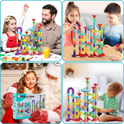 Marble Run for Kids Ages 4-8 - DIY Educational Playset, Track Pipe Building Blocks with Glass Marbles