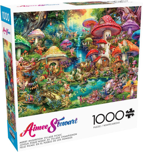 Buffalo Games - Aimee Stewart - Merry Mushroom Village Picnic - 1000 Piece Jigsaw Puzzle for Adults - Finished Puzzle