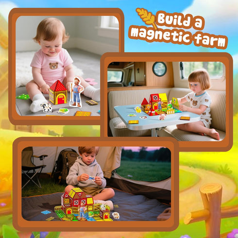 3-5, 4-8 GobiDex Magnetic Tiles with Farm Animals Building Blocks, STEM Sensory Toys for Indoor, Outdoor, and Travel