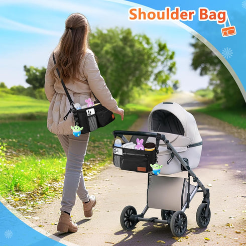 Guiseapue Universal Stroller Organizer with Cup Holder, Detachable Phone Bag, Fits Uppababy, Baby Jogger, Doona