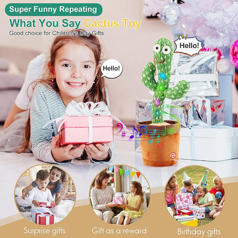 MIAODAM Volume Adjustable Dancing Cactus Toy, Colorful Glowing Plush Toy Singing 120 Songs for Kids