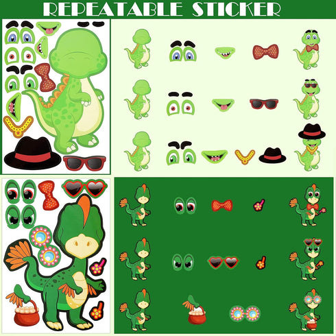36 Sheets Make a Dinosaur Stickers for Kids, Cute DIY Project Theme Birthday Party Favor Supplies