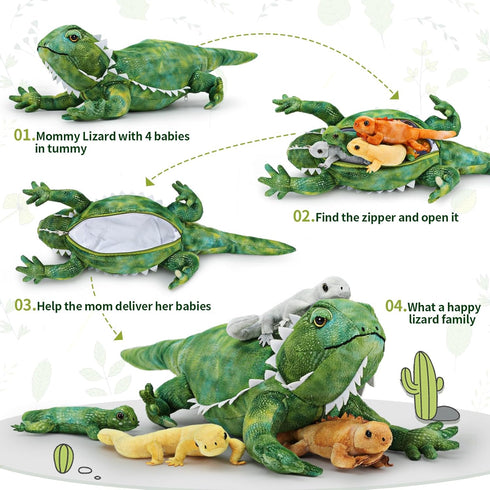 Tezituor 5 Pieces Realistic Stuffed Lizard Set, 26.4 Inch Large Plush Bearded Dragon Animal Toy Gifts for Boys