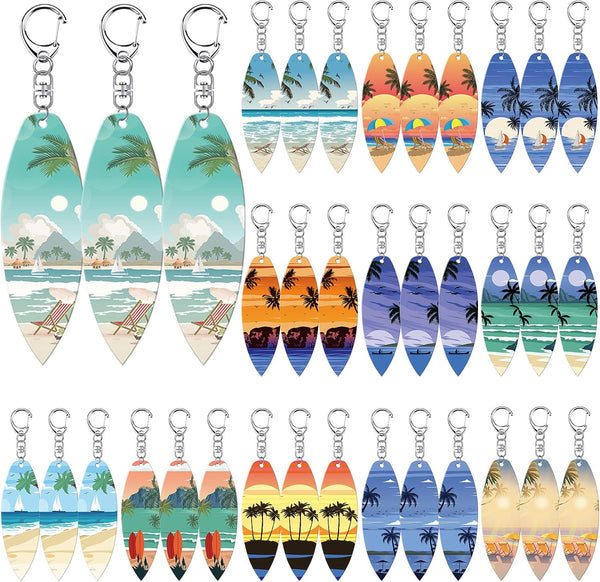 Bucherry 36 Pcs Beach Favors Keychain Gifts Set, Wooden Surfboard Slippers and Sea Turtle Keychains for Luau Party
