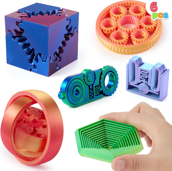 JOYIN 6PCS 3D Printed Fidget Toys, Spin Fractal Click Gear Fidget Toy,