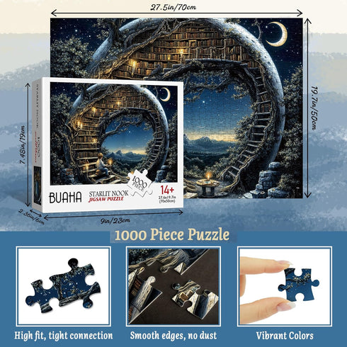 BUAHA 1000 Cozy Magic Moon Library Puzzles for Adults Pieces Nature Books Fantasy Star Night Bookshelf Forest Art