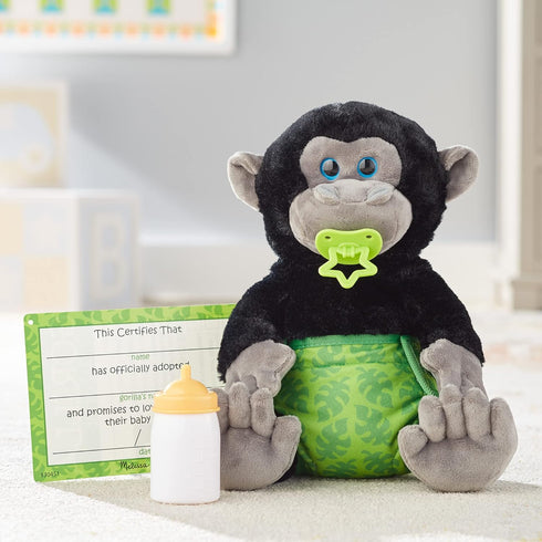 Melissa & Doug 11-Inch Baby Gorilla Plush Stuffed Animal with Pacifier, Diaper, and Baby Bottle