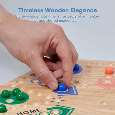 Set 6-Player Flybold Wooden Marble Board Game for Adults and Kids - Classic Strategy Game with Dice and Storage Bag