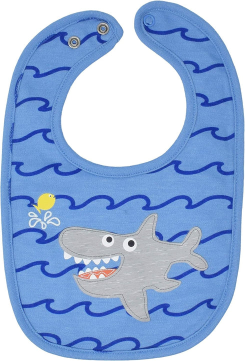 Funstuff Baby Boys 5 Pack Bibs, Lion, Panda, Dinosaur, Tiger, Shark