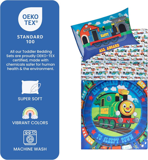 4-Piece Set Todays Kids Choo Choo Train Toddler Bed Sheets for Boys - Toddler Boy Bedding Crib Size, Reversible