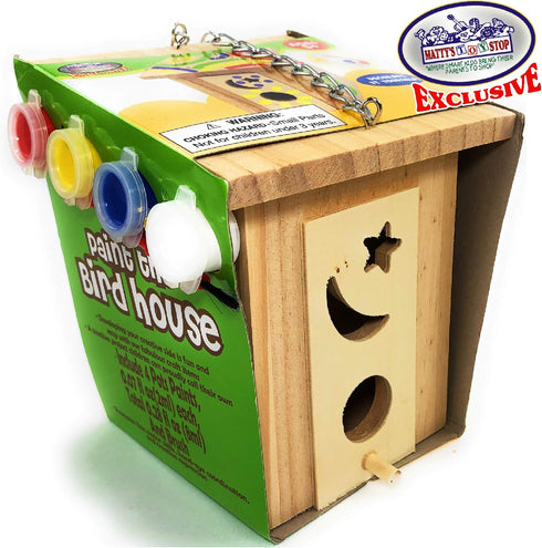Matty's Toy Stop Paint Your Own Small Wooden Birdhouses - Gift Set Bundle (Includes Paints & Brushes) - 3 Pack