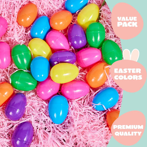 3.15" 50 JOYIN Easter Eggs, Fillable Plastic Eggs Empty Colorful Bright Eggshells with Hinge for Easter Hunt, Filling
